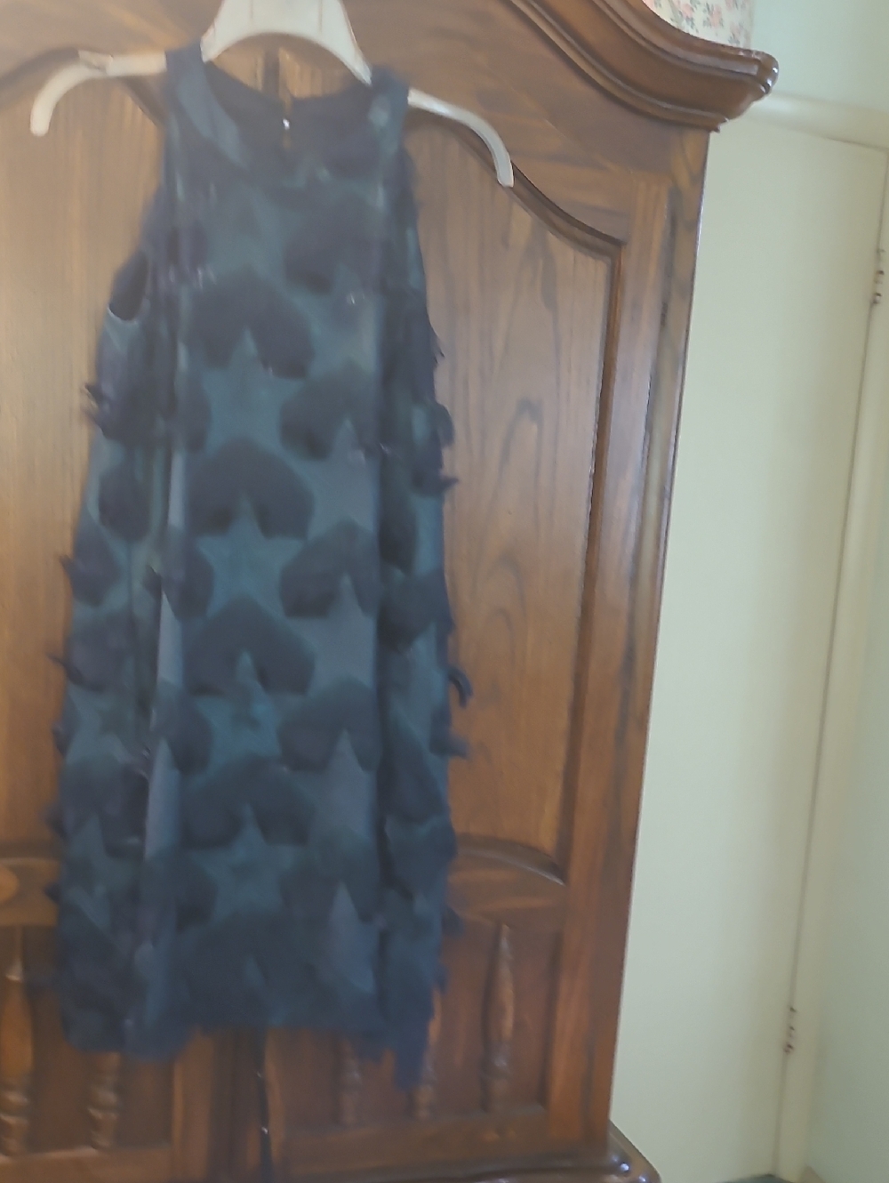 Sleeveless Star Applique Shift Dress in Dark Teal/Black